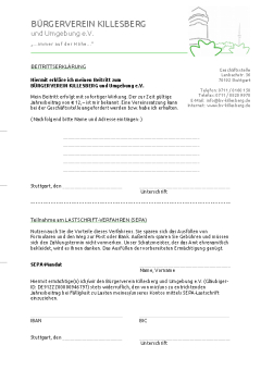 Mitglied werden im Bürgerverein Killesberg und Umgebung e. V., Beitrittserklärung (PDF) herunterladen, ausfüllen und zurücksenden